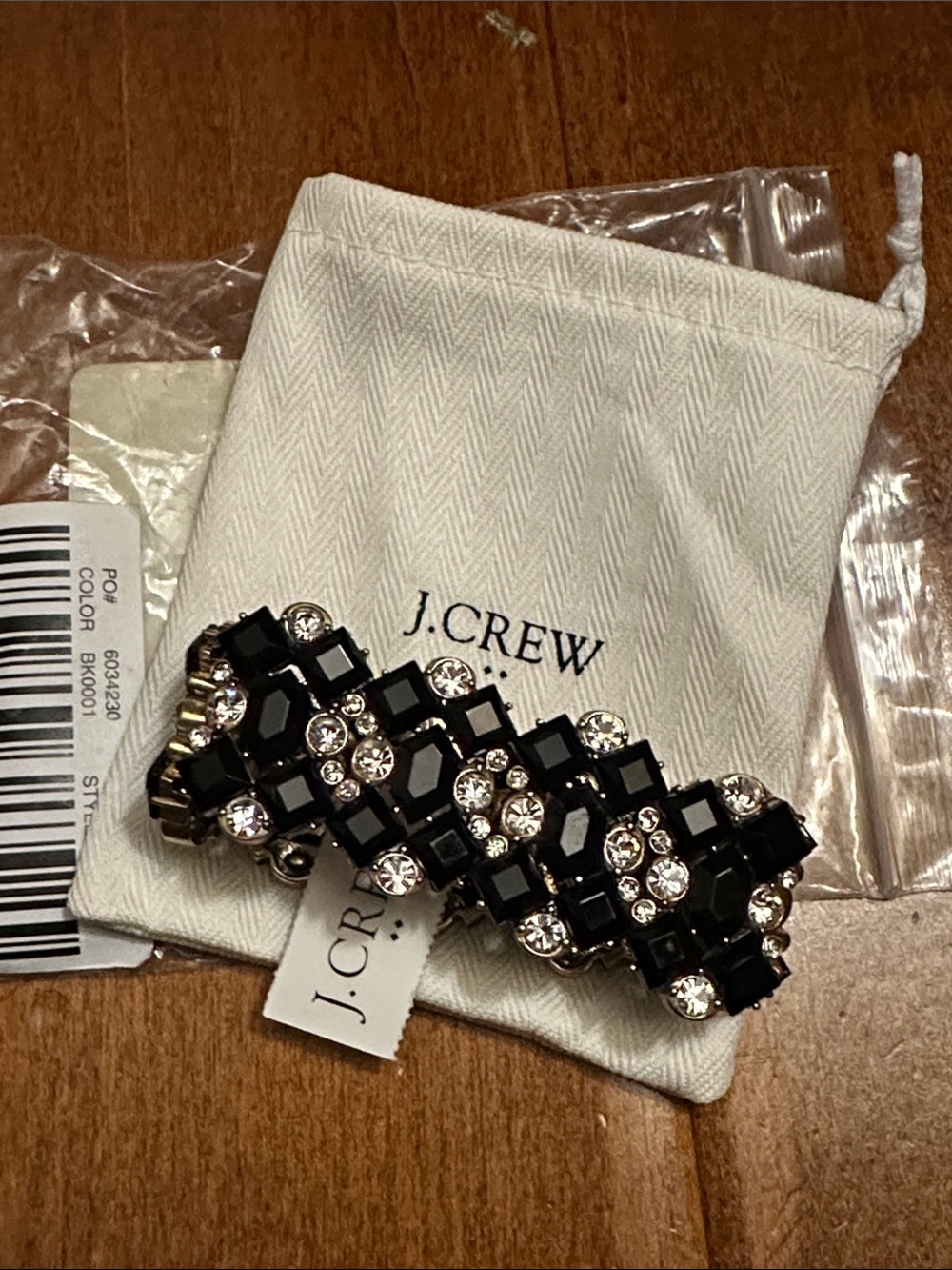 J. Crew Gold and Black Crystal Stretch Bracelet